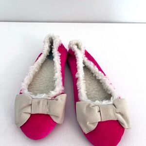 Frances Valentine Pink Velvet Slippers with Oyster Bow